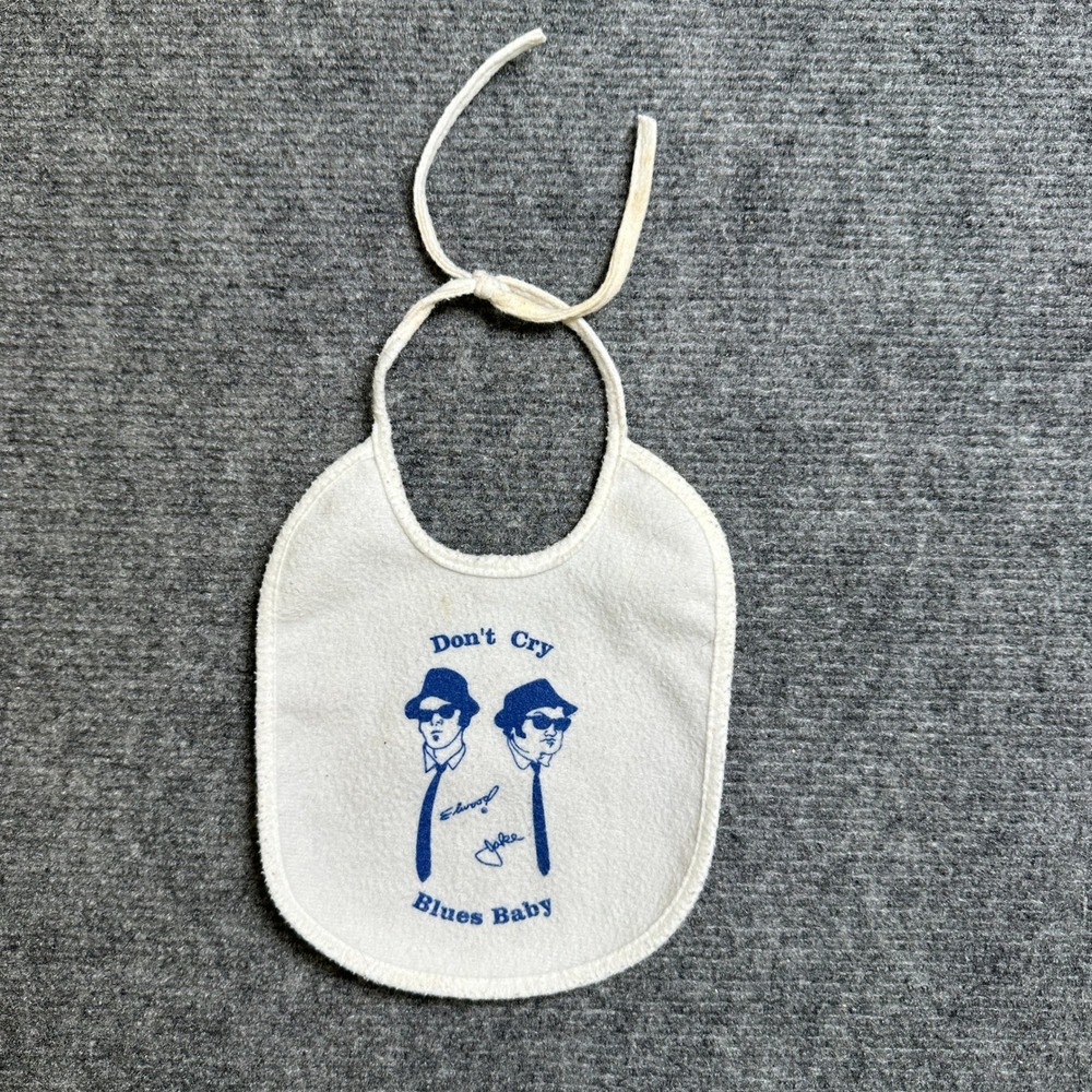 Vintage Blues Brothers Dont Cry Blues Baby Terry Cloth Bib White Jake Elwood